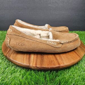 UGG Shoes Womens Size 8 Brown Ansley Suede Shearling Moccasin Slippers Slip On